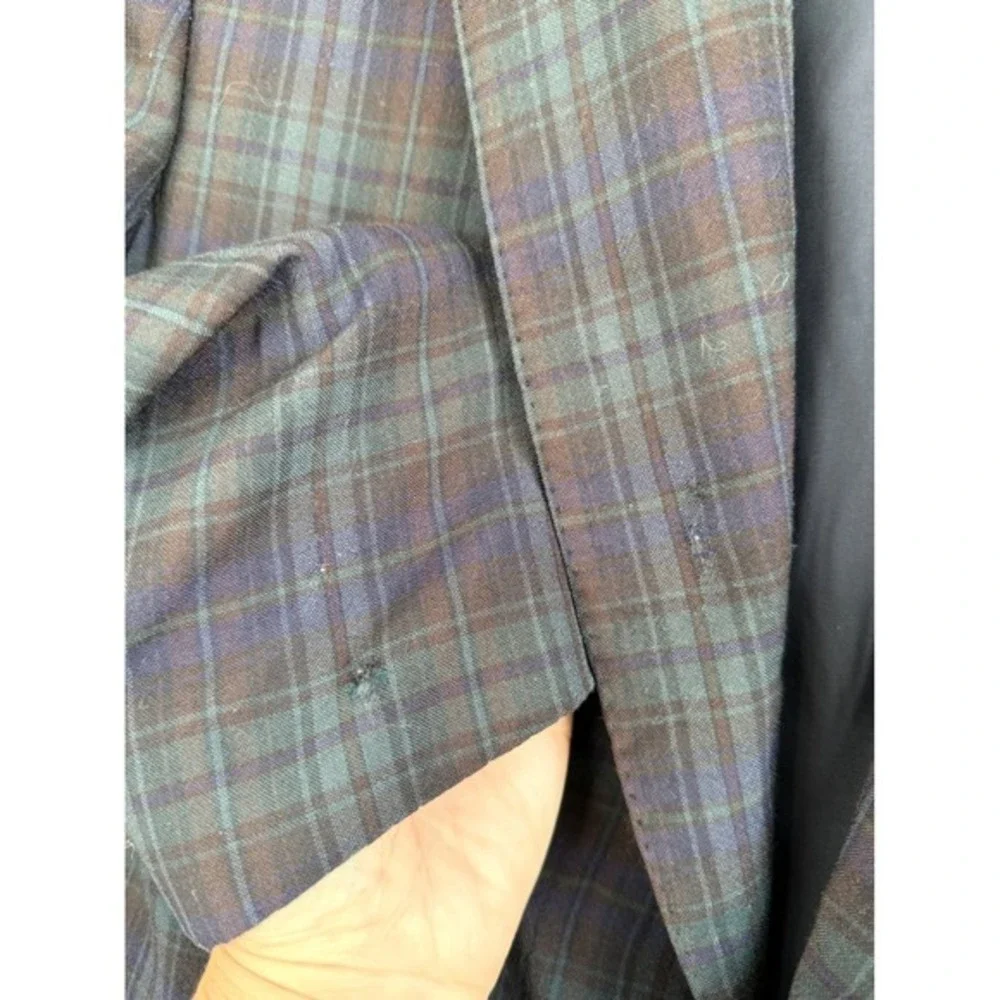 90s Vintage Burberrys Plaid Blazer Pure Wool Sport Coat Men's Blue green‎